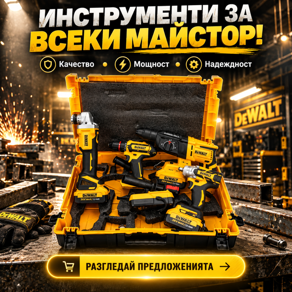 Акумулаторен Комплект 4в1 Гайковерт Винтоверт Перфоратор Ъглошлайф DeWALT